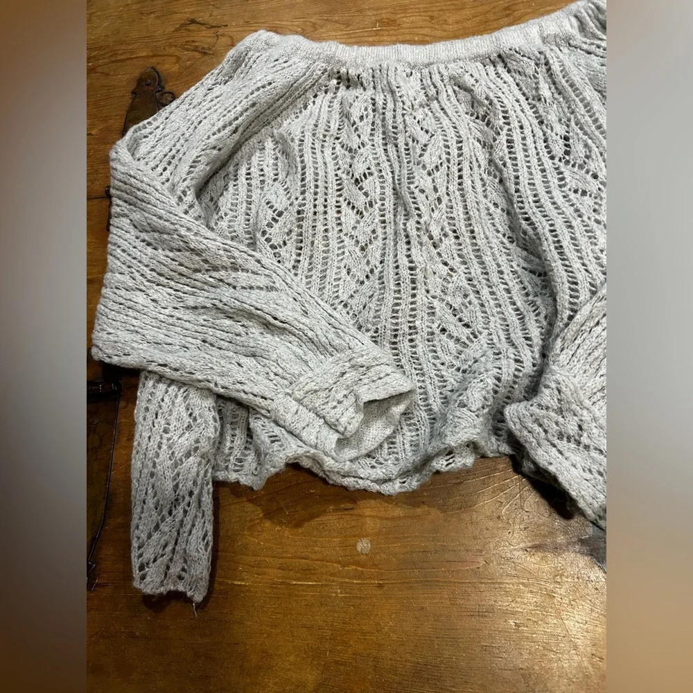 Free People Off-Shoulder Knit Sweater - Gray - Size Medium - Picture 3 of 6
